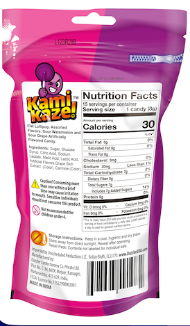 KAMIKAZE FLAT SUCKERS | GRAPE/WATERMELON HARD BOILED CANDY FLAT LOLLIPOP