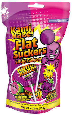 KAMIKAZE FLAT SUCKERS | GRAPE/WATERMELON HARD BOILED CANDY FLAT LOLLIPOP