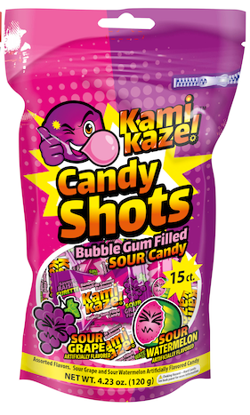 KAMIKAZE CANDY SHOTS | GRAPE/WATERMELON HARD BOILED CANDY FILLED W/ CHEWING GUM