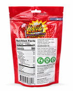 Red package of Kami Kaze bubble gum filled sour lollipop with nutrition facts label.
