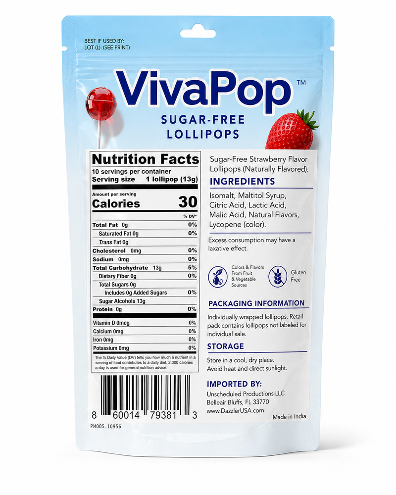 Sugar-Free Strawberry Lollipops | No Aspartame | VivaPop – Dazzler USA