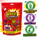 Kamikaze sour pops callouts: gluten free, no high fructose corn syrup, individually wrapped