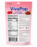 VivaPop Vitamin C lollipop back of bag with ingredients and supplement facts
