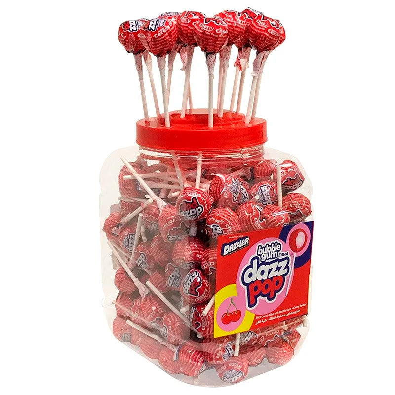 Dazz Pop cherry lollipop display jar